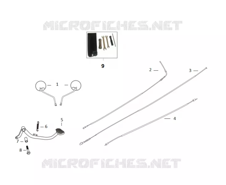SPIEGELS / KABELS / ACHTERREMPEDAAL