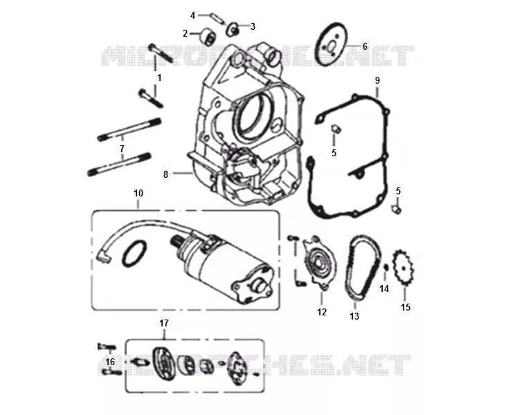 OLIEPOMP / STARTMOTOR / BLOKDEKSEL RECHTS