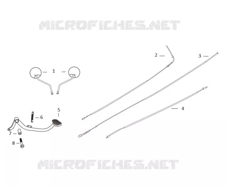 SPIEGELS / KABELS / ACHTERREMPEDAAL